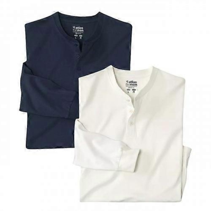 Atlas For Men Mens Plain Henley T-Shirt (Pack Of 2)