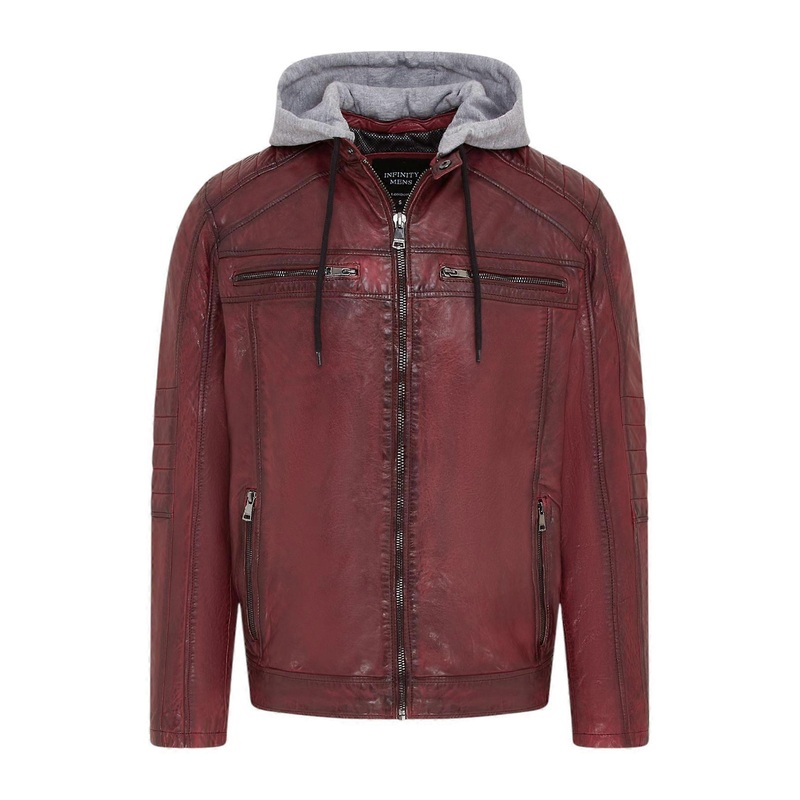 Men’s Hooded Biker Real Lamb Leather Jacket Slim Motorbike Moto Casual Jacket