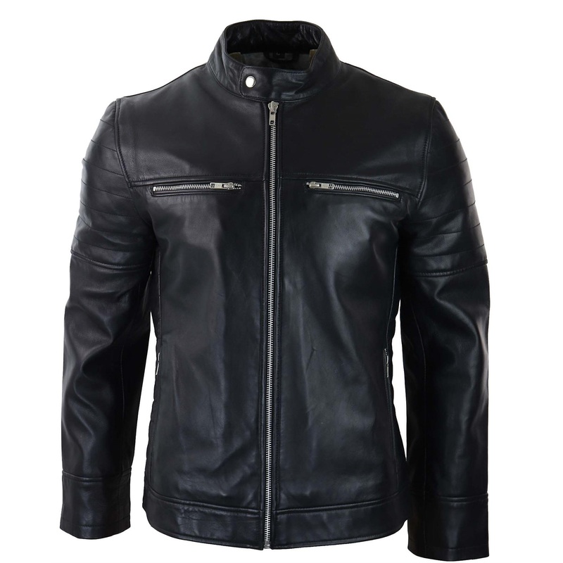 Men’s Real Leather Jacket Short Zipped Biker Style Classic Vintage Retro