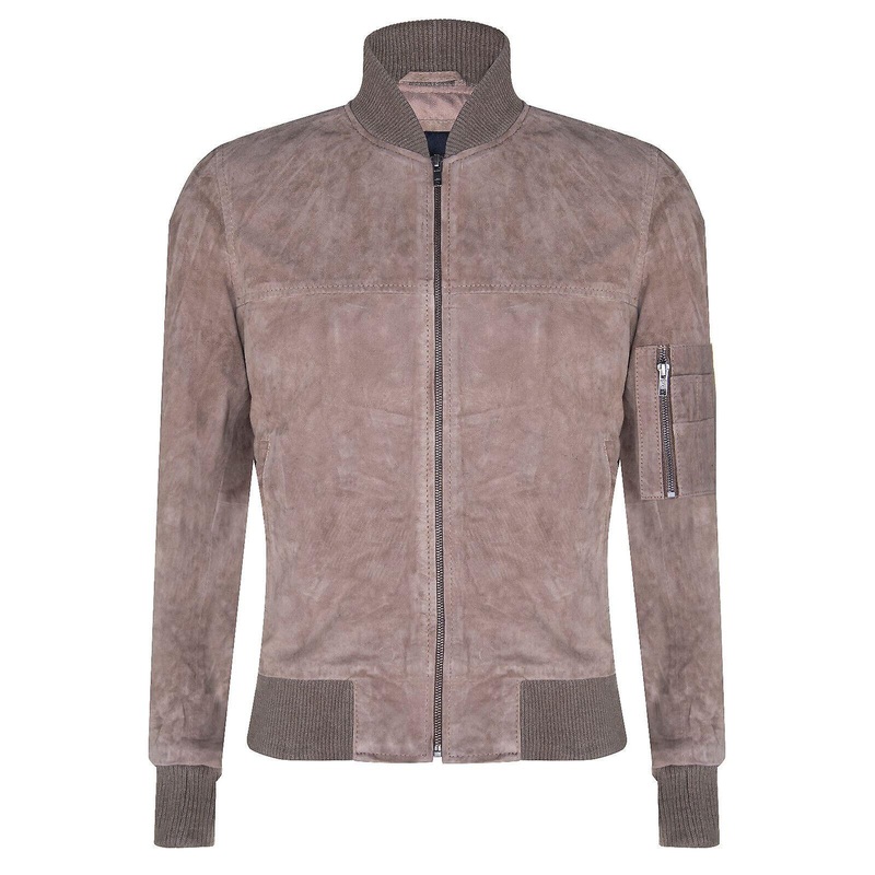 Mens Sand Suede MA-1 Bomber Leather Jacket