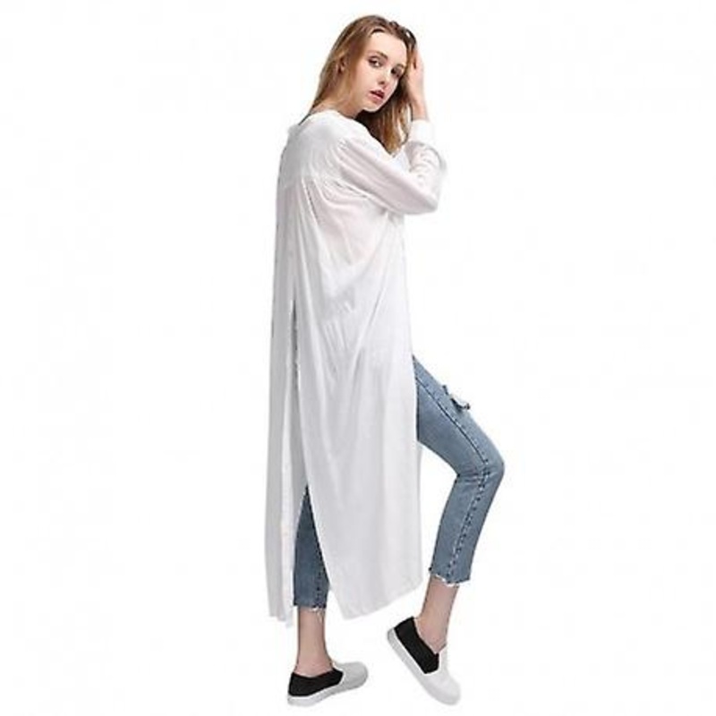 Split Long  Stand Collar Lantern Sleeve Blouse