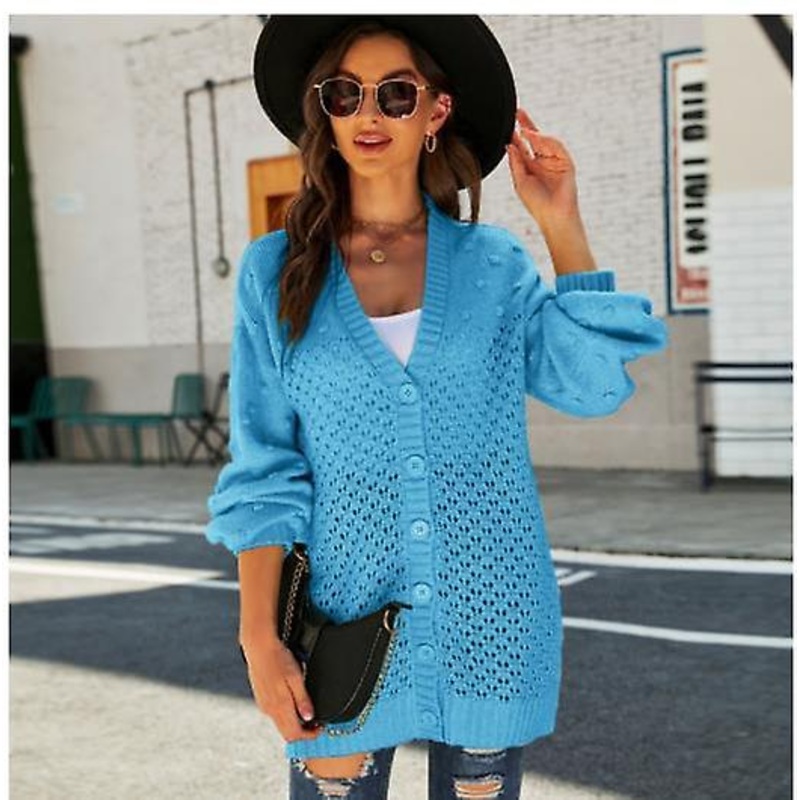 Women’s Clothing 2023 Autumn And Winter Large Size Coat Women’s Fashion All-match Hollow-knit Cardigan Women’s Mid-length V-neck Cardigan