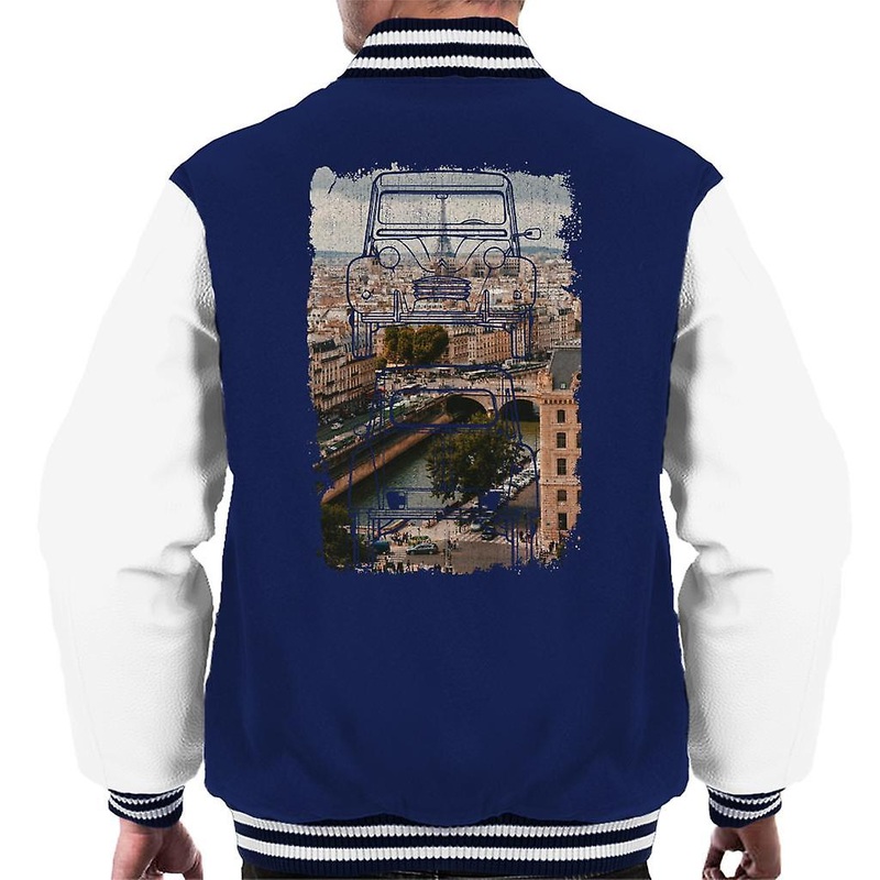 Citroen 2CV Retro Drawing Over Paris Men’s Varsity Jacket