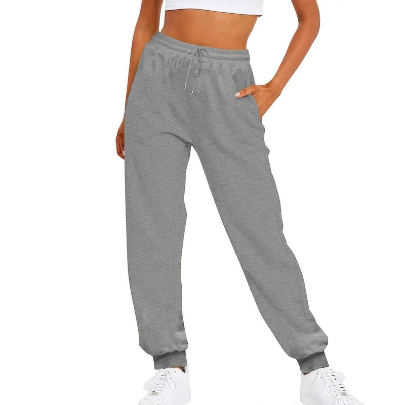 Pyjamas Women’s 3/4 Trousers Women’s Plain Drawstring Elastic Waist Casual Loose Foot Fleece Jogging Bottoms Yoga Pants Short Women Grey S