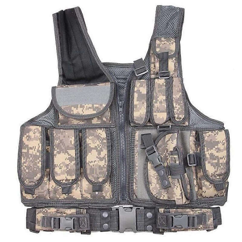 Men’s Outdoor Leisure Vest Sleeveless Jacket for Camping, Fishing, Photography in Black Camouflage, One Size Fits All