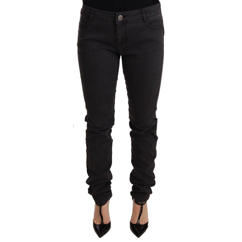 Black Cotton Stretch Skinny Mid Waist Women Denim Jeans