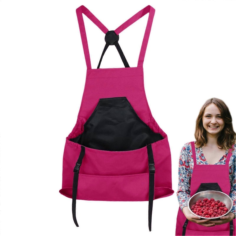 Gardening Apron for Fruit Harvesting, Durable Waterproof Crossover Back Apron with Large Pockets, Adjustable Fit for Men and Women