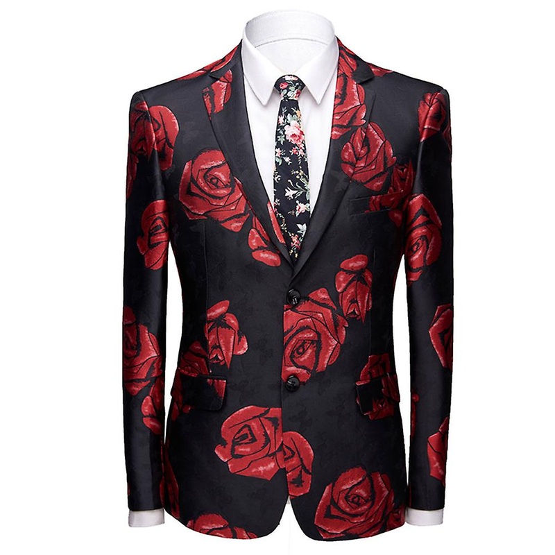 Cloudstyle Men’s Casual 2 Button Notched Lapel Rose Printed Polyester Blazer