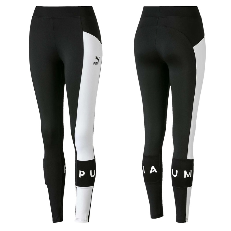 Puma XTG Stretch Waist Bottoms Colourblock Black White Womens Leggings 595240 01