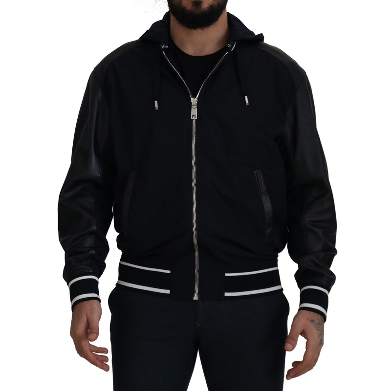 Black Polyester Hooded Blouson Coat Jacket