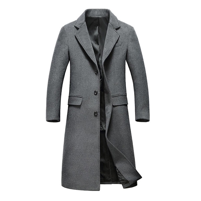Cloudstyle Men’s Long Solid Color Wool Blend Lapel Coat