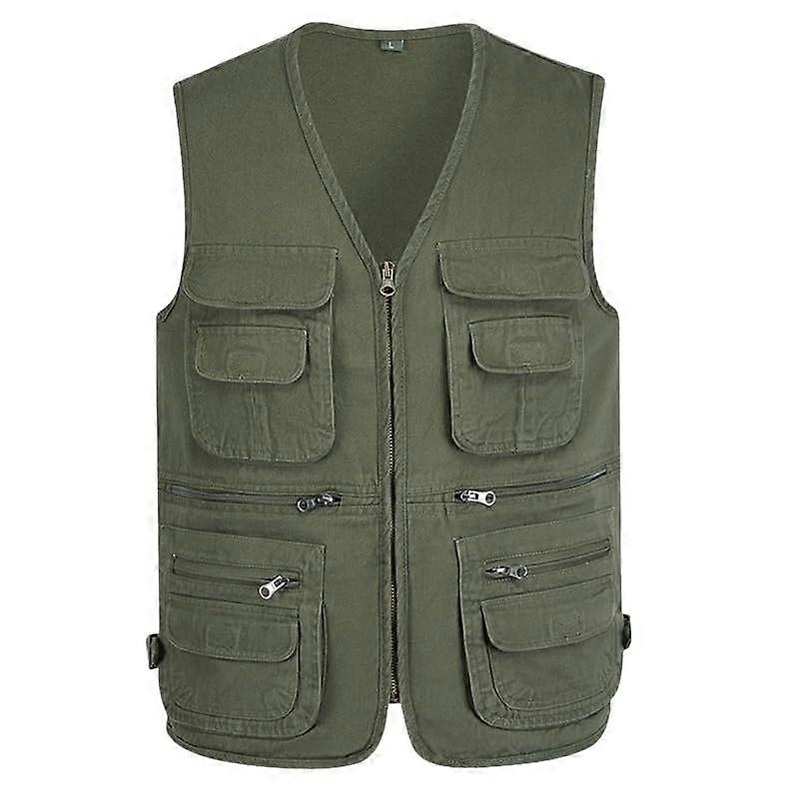 Men’s Spring Autumn MultiPocket Utility Vest Loose Cut Plus Size Versatile Wearable Abrasion Resistant EN8 Zip XXL