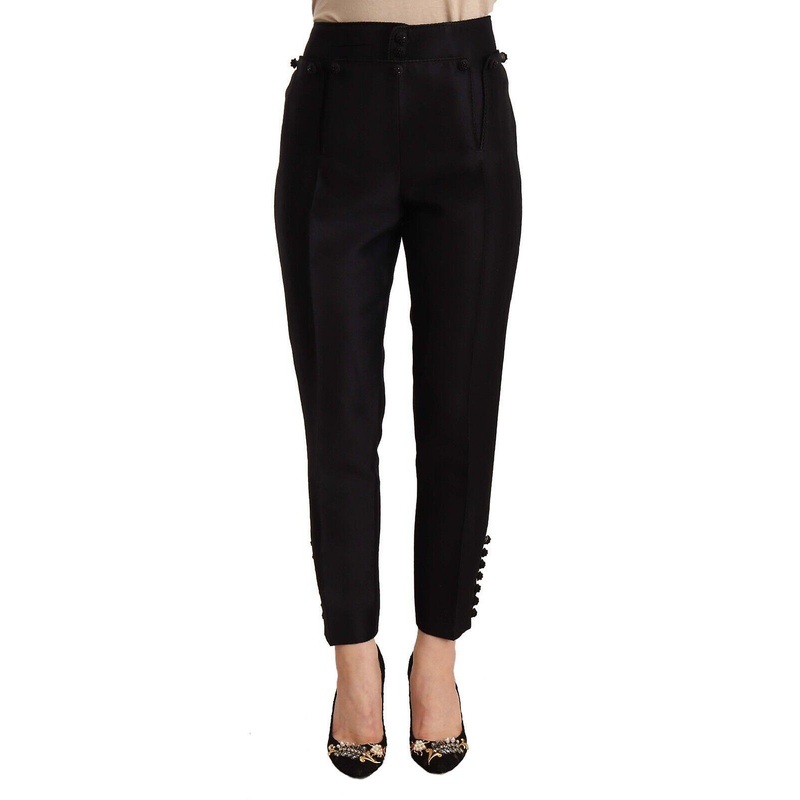 Button Embellished Cropped High Waist Pants