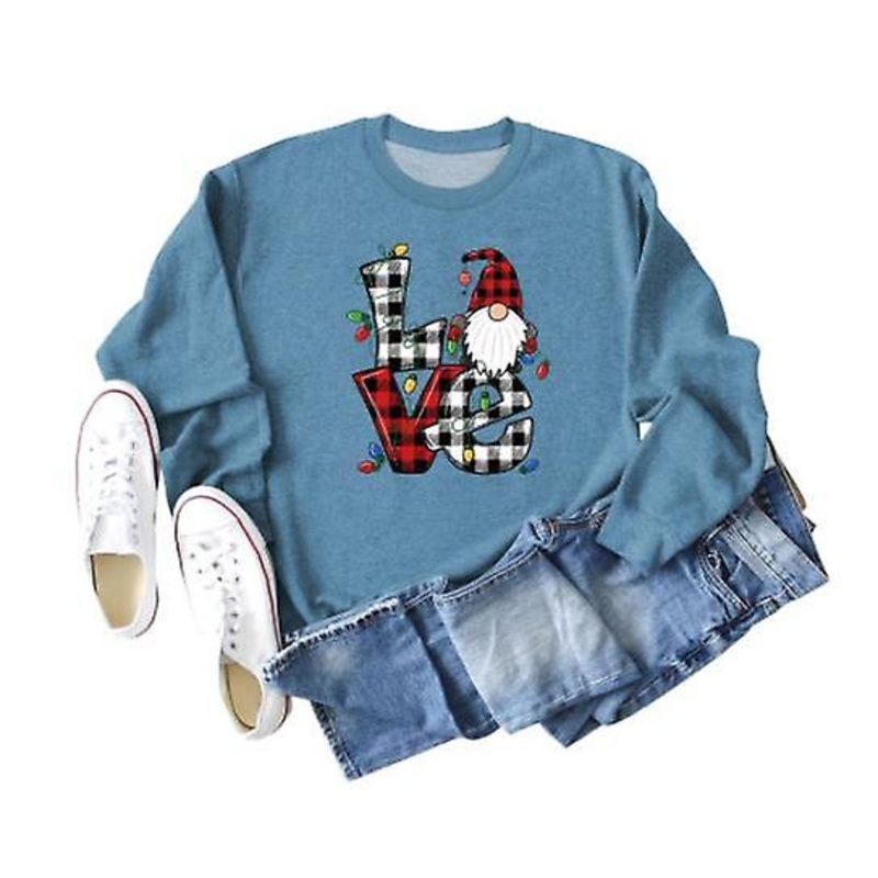 Women’s Crew Neck Tops Autumn And Winter Fashion Christmas Print Casual Long Sleeve Ladies New Arrival Love Santa Claus Pattern Print Loose Sweatshirt