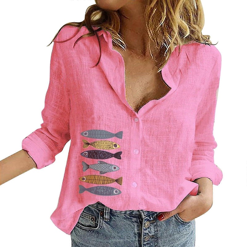 Women’s Long Sleeve VNeck Cotton Linen Button Shirt Blouse Elegant Party  Night Out VNeck Long Sleeve Blouse Size 18 Ruched Plus Size Rose XXL