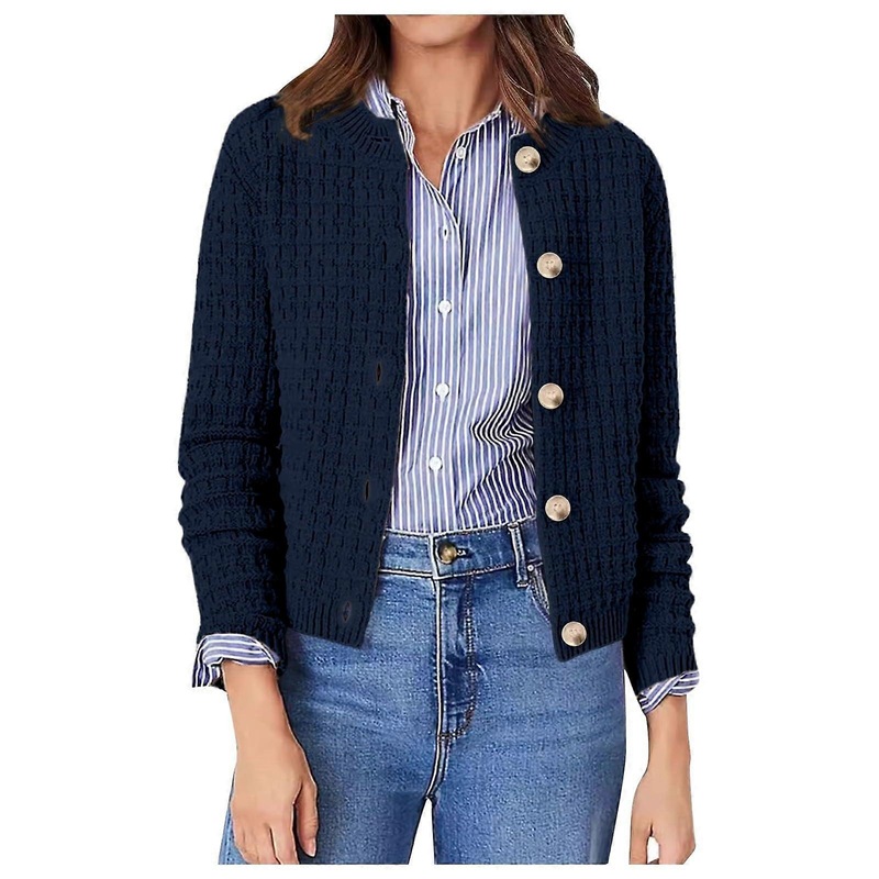 Cardigan Women’s Long Sleeve Open Front Coat XL Lightweight Knitted Blazer Chunky Knit Autumn Winter in Marine Blue