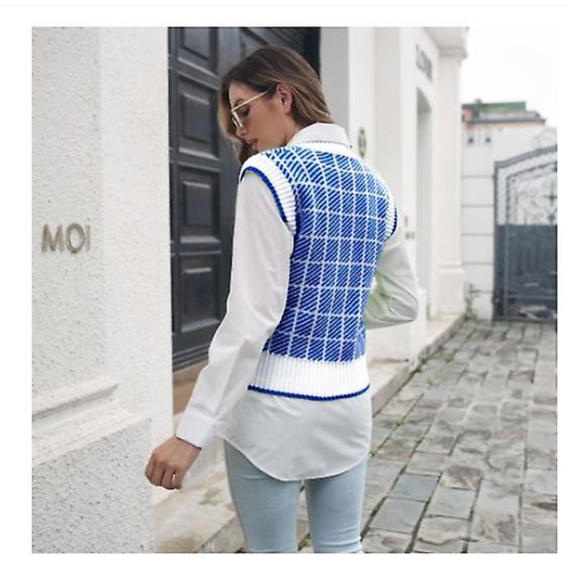 Women’s Vest Sweater 2022 High Quality Style Outer Wear Inner Sleeveless Vest Autumn And Winter V-neck Plaid Knitted Sweater