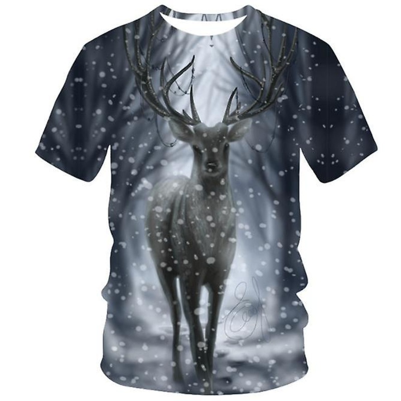 2022 New Brand Kids And Adult Tops Wild Deer Print Round Neck Short Sleeve T-shirtfor Boys And Girls