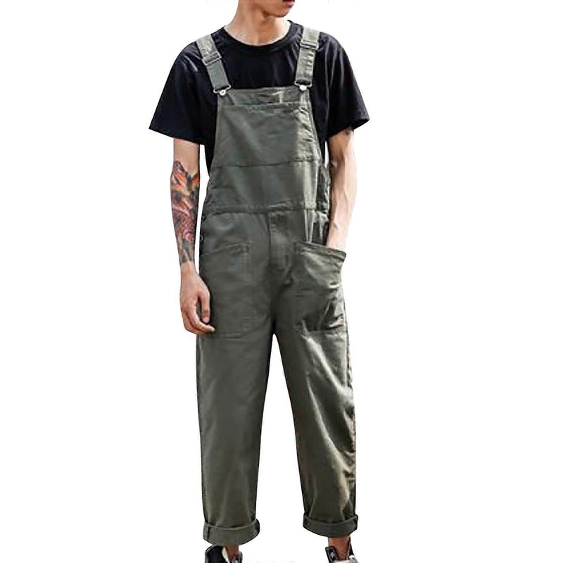 Dungarees Men’s Work Jeans with Braces, Long Leg Denim Overalls with Pockets, Wide Cut, XXL O Green