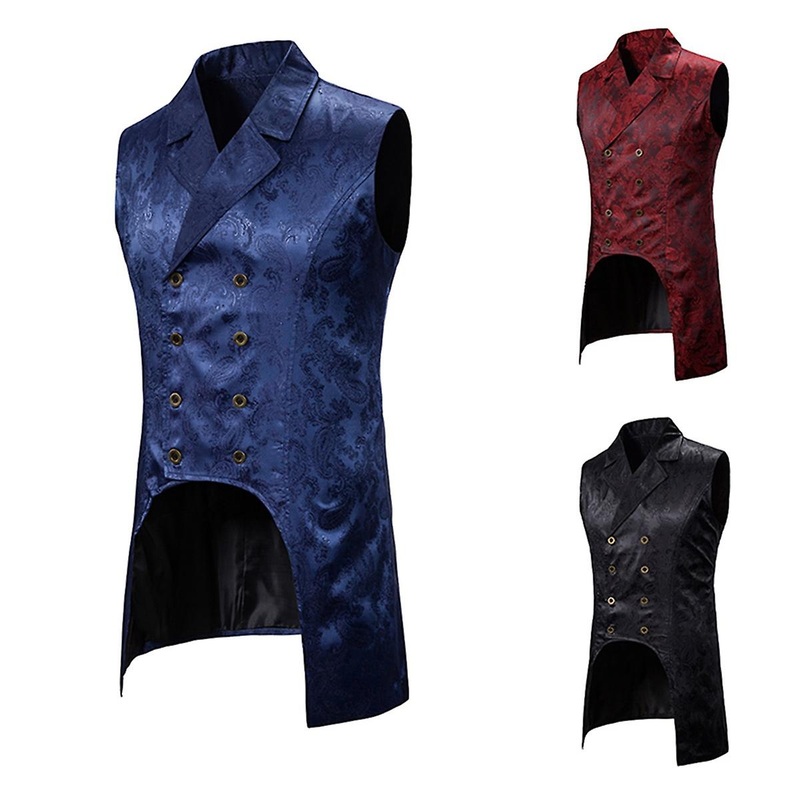 Cloudstyle Men’s Double Breasted Lapel Embroidered Swallowtail Waistcoat