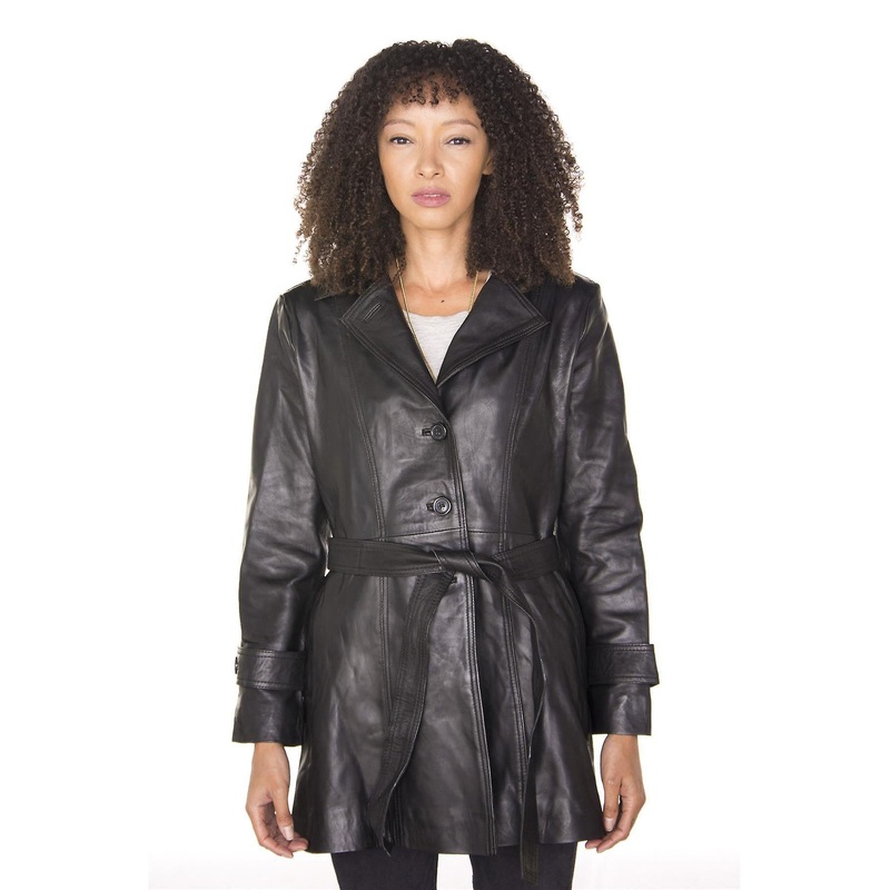 Womens Black Classic 3/4 Length Trench Coat