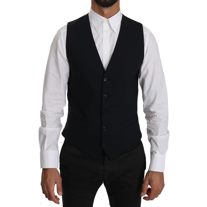 Blue Wool Waistcoat Formal Gilet Vest