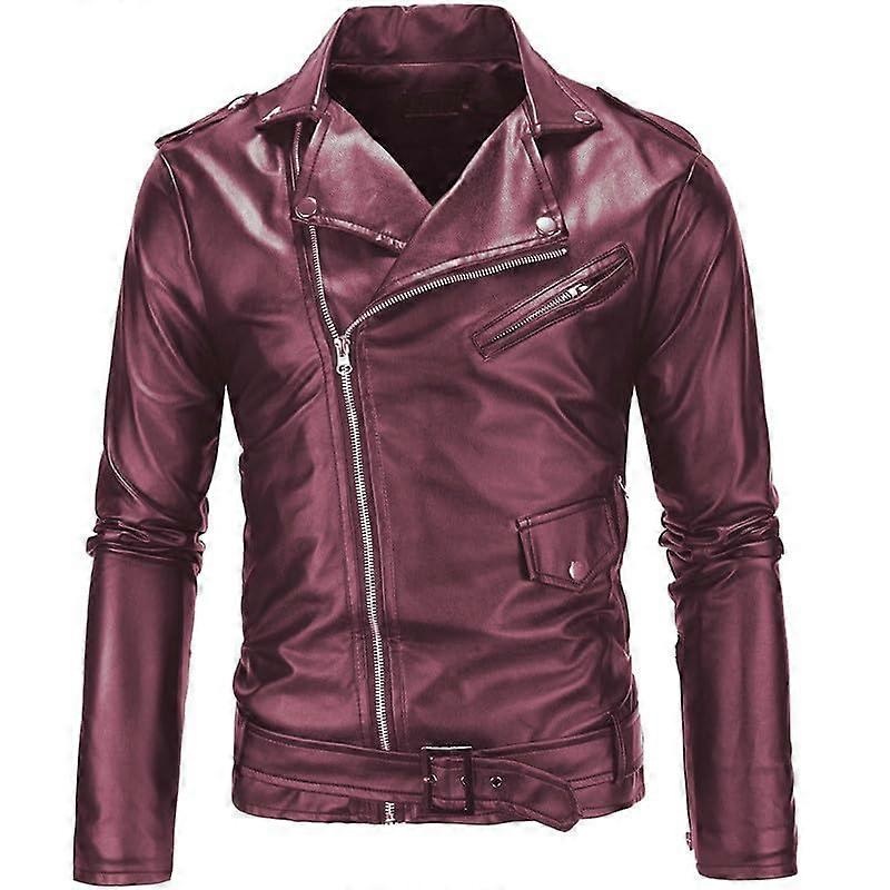 Brando Men’s Leather Jackets Motorcycle Biker Jacket Autumn Pullover XL Brick Red