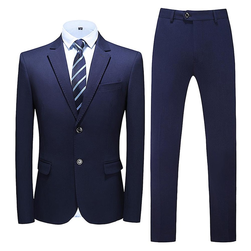Cloudstyle Men’s 2 Piece Solid Color Notched Lapel 2 Button Suit Set