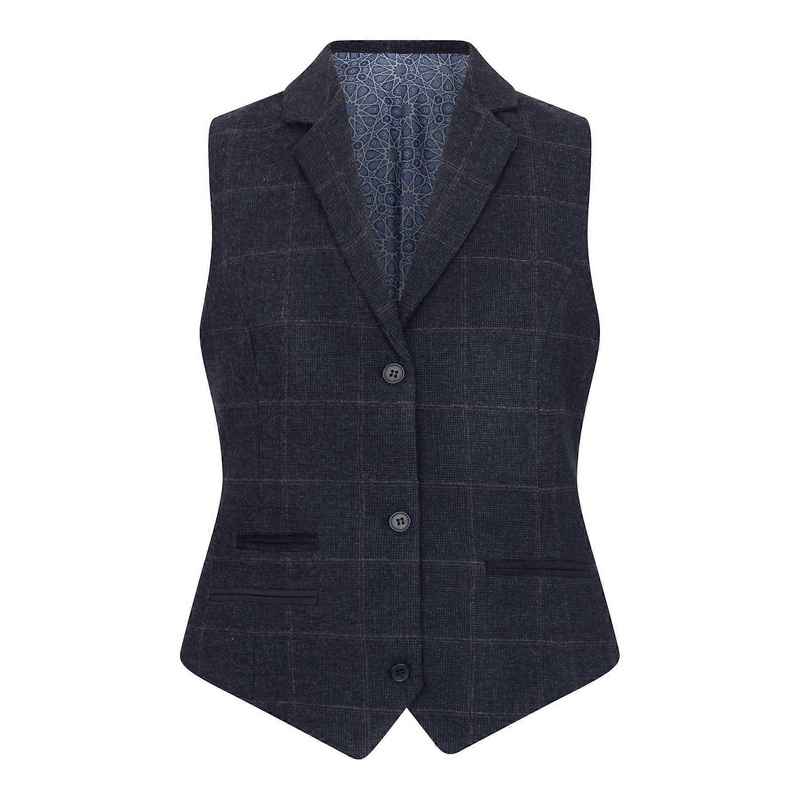 Women’s Navy Blue Tailored Fit Tweed Formal Waistcoat