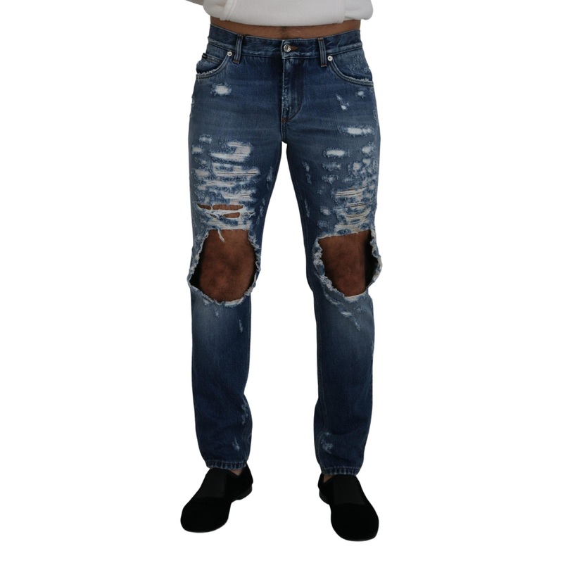 Dolce & Gabbana Blue Cotton Tattered Men Denim Jeans