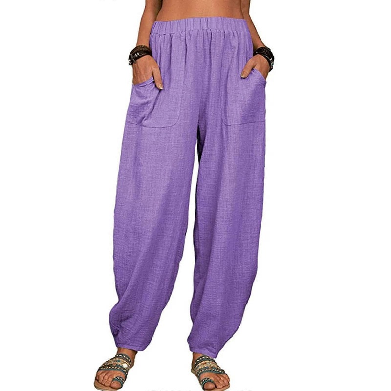 Womens Wide Leg Linen Pants Summer Casual High Waist Palazzo Pant Business Work Ruched Trouser with Pocket 2865scass3purple XXLarge