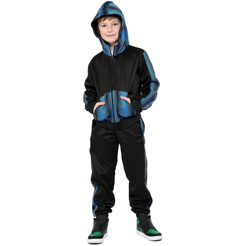 Boys Zebra Panelled Hooded Black & Blue Tracksuit