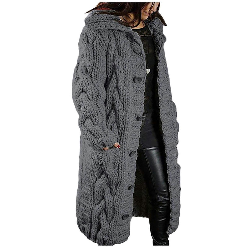 Women’s Cardigan Elegant Knitted Jacket Casual Long Sleeve Coat Dark Gray XXL