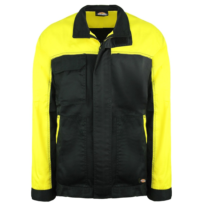Dickies 2 Tone Zip Up Mens Black Yellow Everyday Work Wear Jacket ED24 7JK