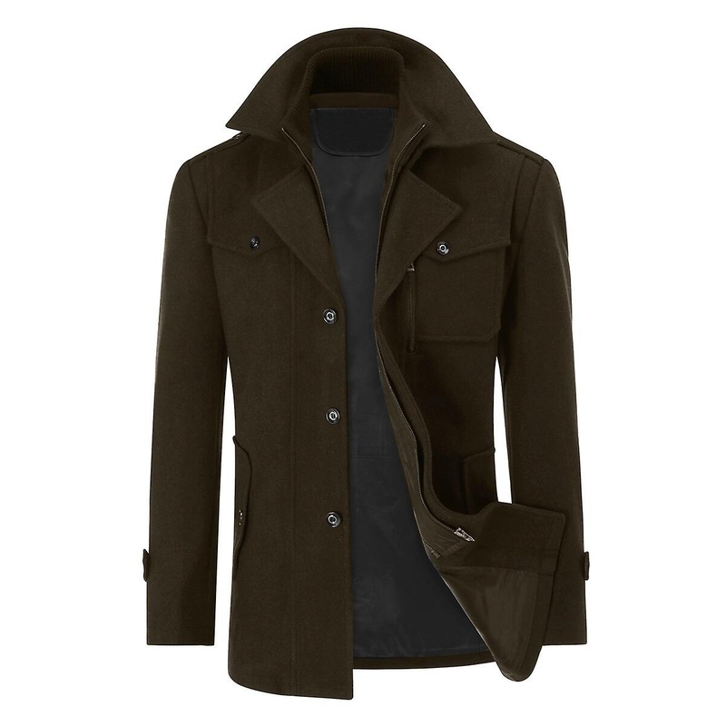 Sliktaa Mens Military Wool Coats Thin Fit Winter Trench Peacoat