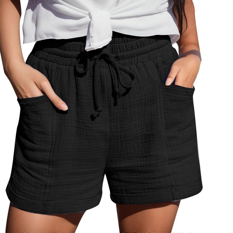 High-Waisted Womens Sports Shorts, Loose-Fit Mountain Bike Shorts with Padding, Black, Size L