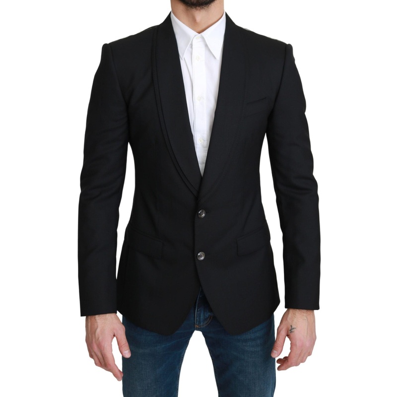 Black Single Breasted Formal Wool Blazer