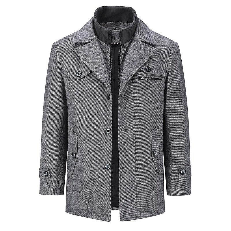 Sliktaa Mens Wool Turtleneck Trench Coat Removable Inner Collar Business Military Peacoat