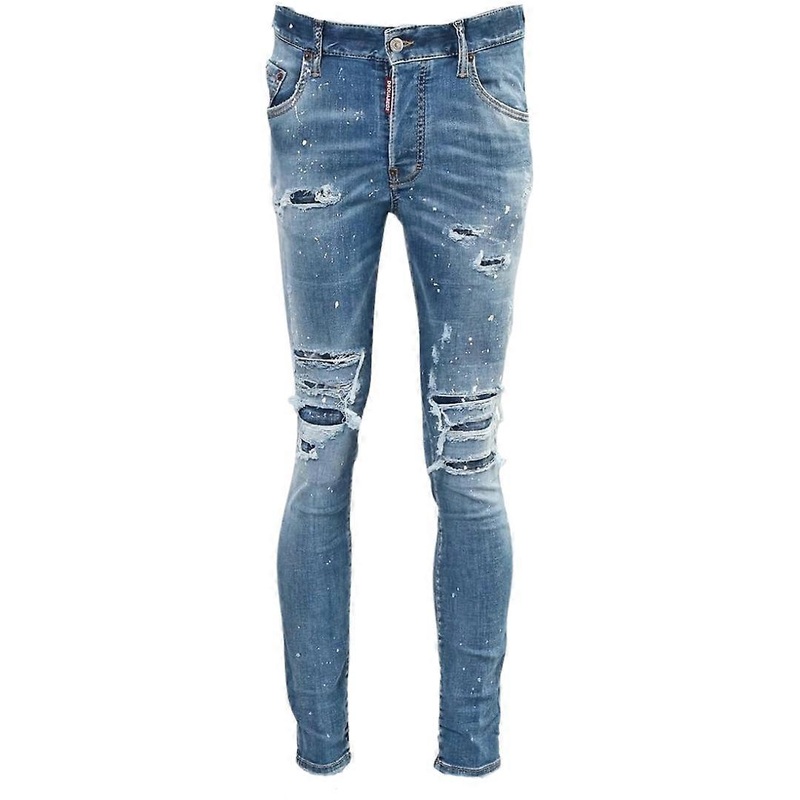 Dsquared2 Super Twinky Jean Paint Splash Reinforced Ripped Blue Jeans
