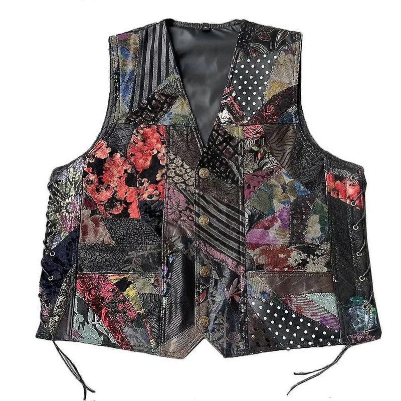 Motorcycle Leather Vest Short Sleeveless Pyrography Punk Style for Men, 4XL Size, Single Breasted Design