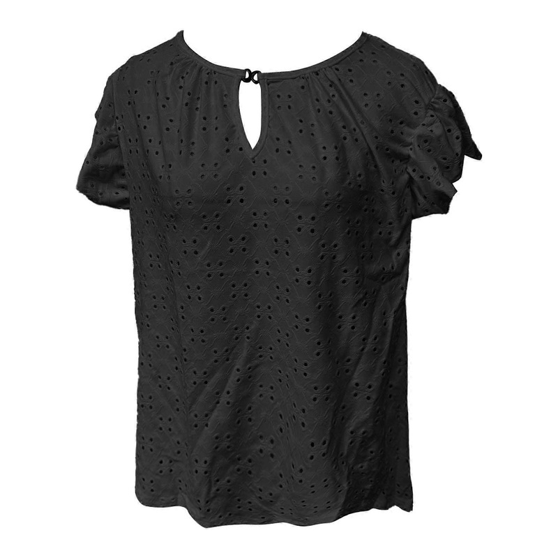 Women’s Sleeve V Neck Metal Decorative Short Sleeved T Shirt Top