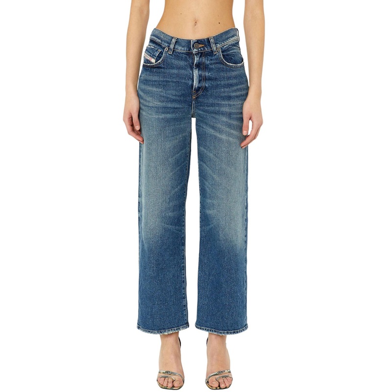 Diesel 2000 Womens Boyfriend Jeans Mid Waist Stretch Ladies Flare Leg Wide