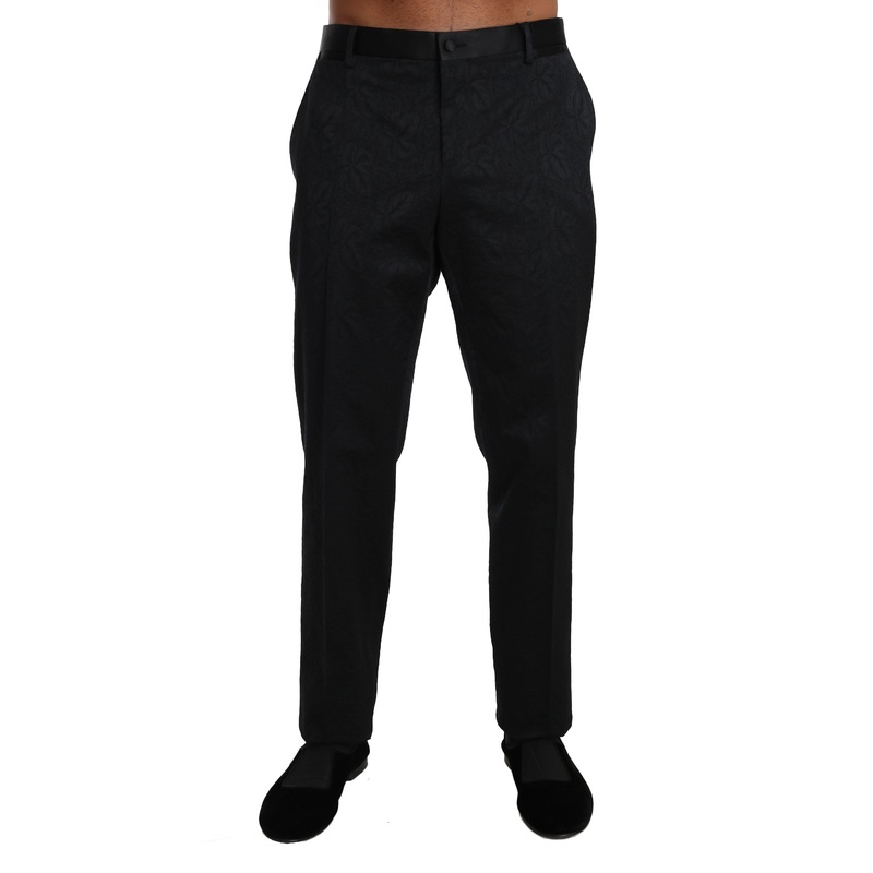 Black Cotton Brocade Formal Trousers Pants