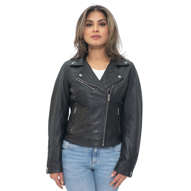 Womens Orange Leather Classic Biker Brando Jacket