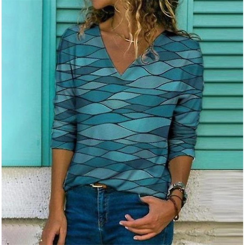 Women’s Fashion Outlet Brand 3d Gradient Printing Short Sleeve Casual Top Street Sports Loose V-neck T-shirt