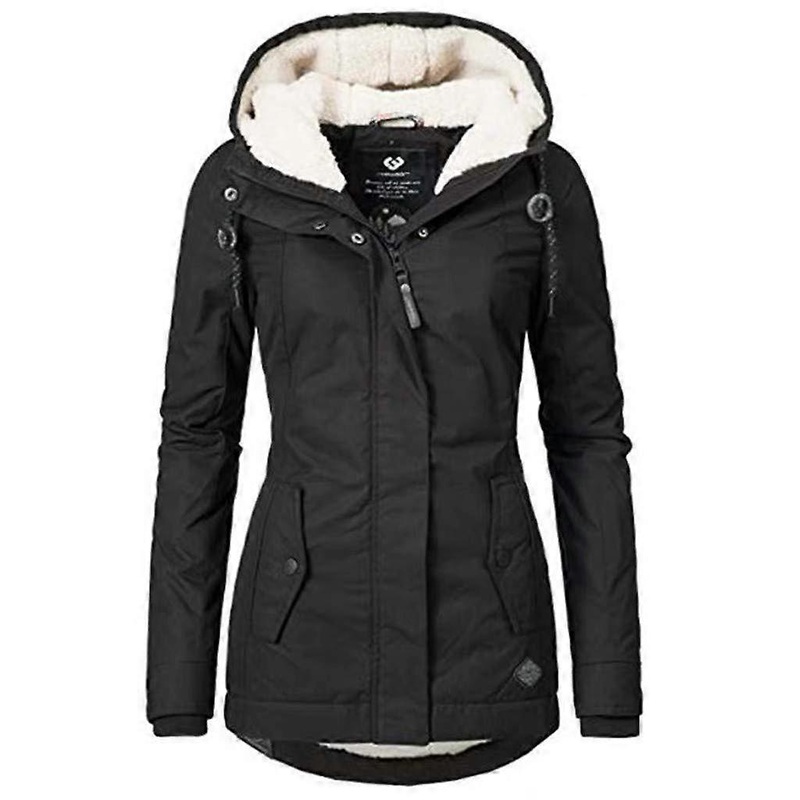 Women’s Winter Long Coat Long Sleeve Warm Parka with Hood Black L