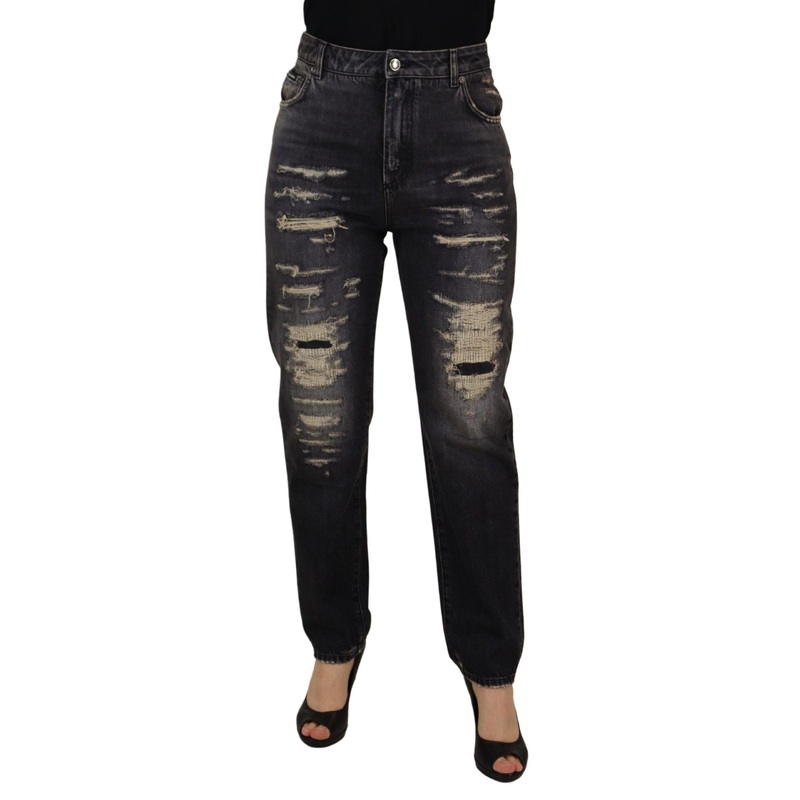 Dolce & Gabbana Black Washed Tattered High Waist Denim Jeans