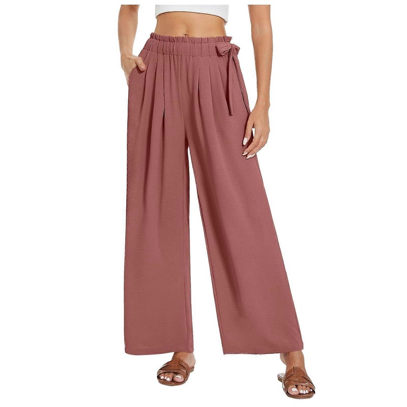 Summer Pants Women Light Linen Wide Leg 7/8 Jogging Solid Color Casual with Pockets