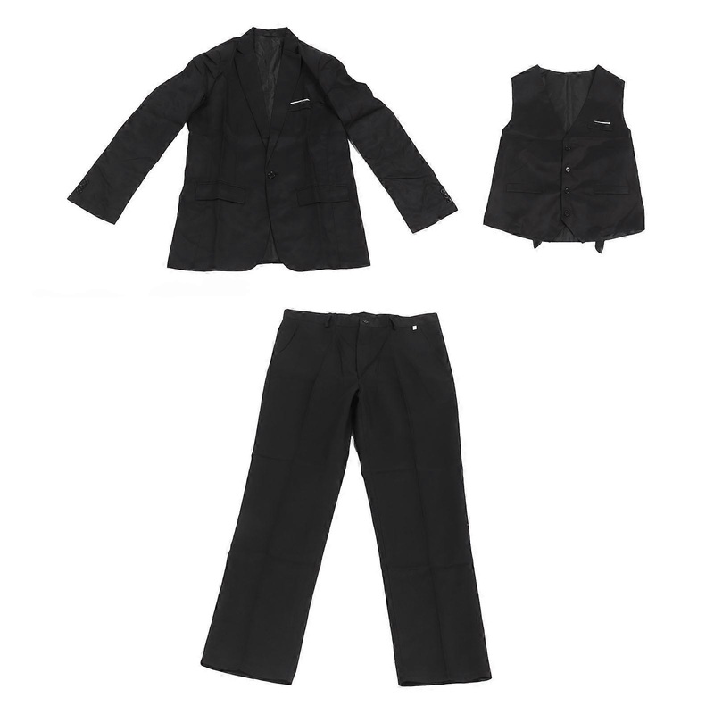 3 Pieces Men Jacket Vest Pants Set Turn Down Collar Chest Pocket 1 Button Slim Fit Dress Suit Black