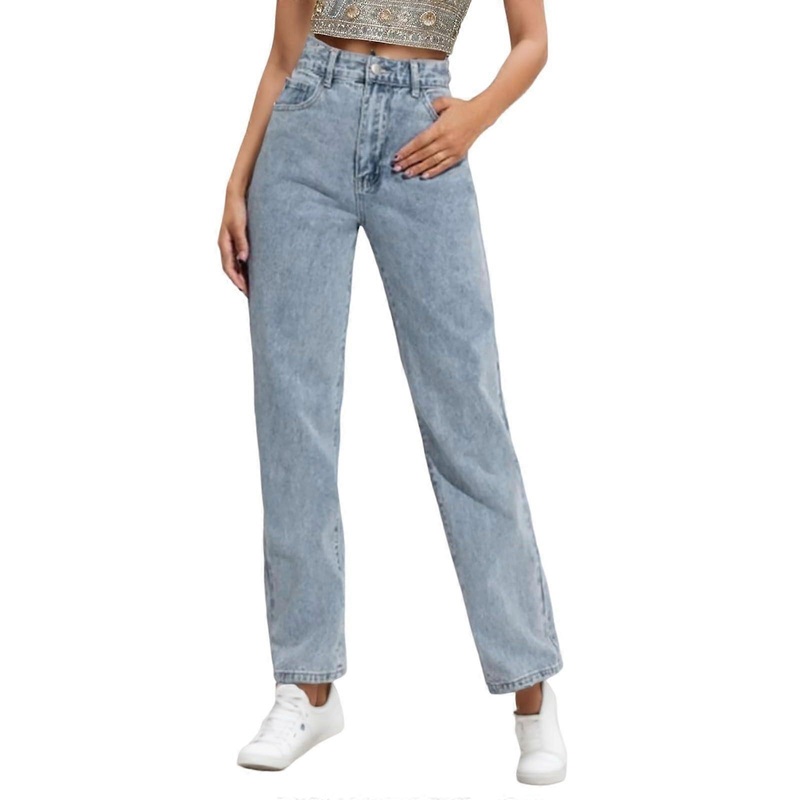 Flared Trousers Women’s High Waist Loose Wide Leg Casual Pants For Gatherings Light Blue Size L